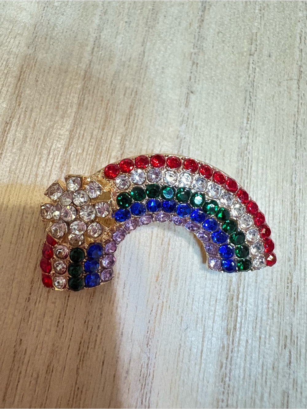 Crystal Rainbow Arc Brooch - Multicolor Rhinestone Pin